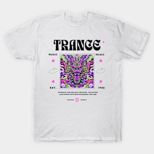 TRANCE  - Trippy Dragon Face (Black) T-Shirt